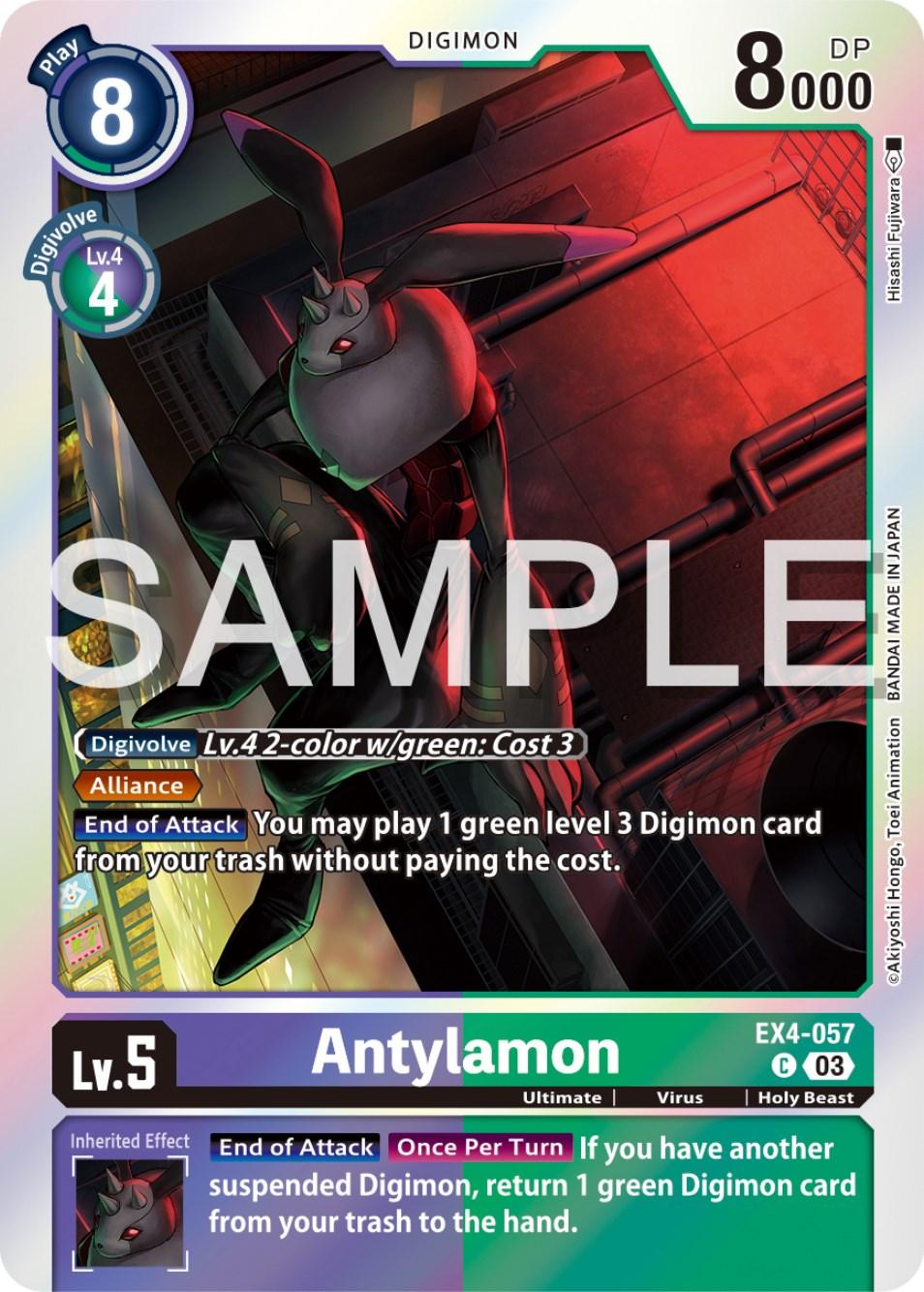 Common, Digimon, EX4-057, Green;Purple, Holy Beast, Starter Deck: Double Typhoon Advanced Deck Set, Ultimate, Virus Antylamon [EX4-057] (Reprint) [Starter Deck: Double Typhoon Advanced Deck Set] - Trading Card World