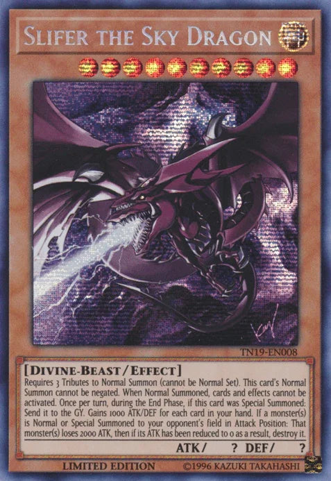 2019 Gold Sarcophagus Tin, Divine, Divine-Beast, Effect Monster, Limited, Prismatic Secret Rare Slifer the Sky Dragon [TN19-EN008] Prismatic Secret Rare - Trading Card World