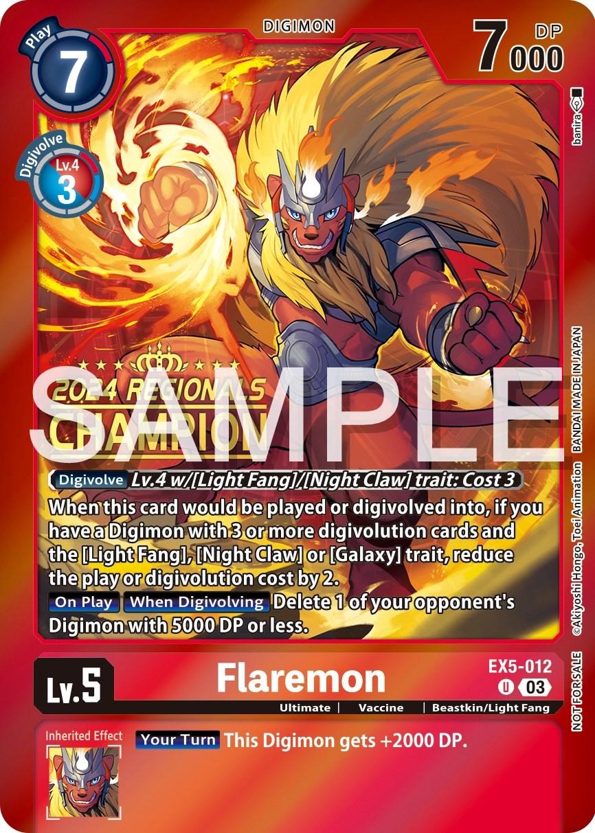Animal Colosseum Promos, Beastkin/Light Fang, Digimon, EX5-012, Promo, Red, Ultimate, Vaccine Flaremon [EX5-012] (2024 Regionals Champion) [Animal Colosseum Promos] - Trading Card World