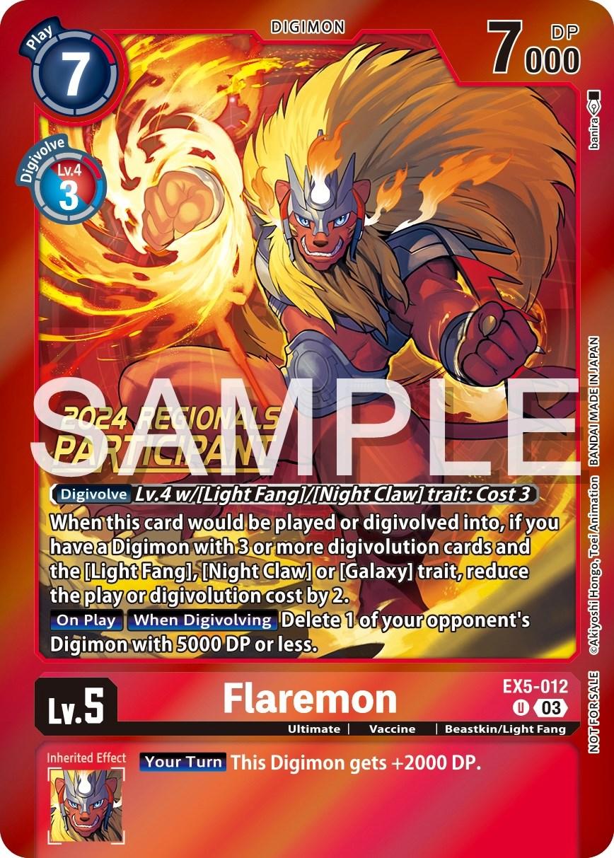 Animal Colosseum Promos, Beastkin/Light Fang, Digimon, EX5-012, Promo, Red, Ultimate, Vaccine Flaremon [EX5-012] (2024 Regionals Participant) [Animal Colosseum Promos] - Trading Card World
