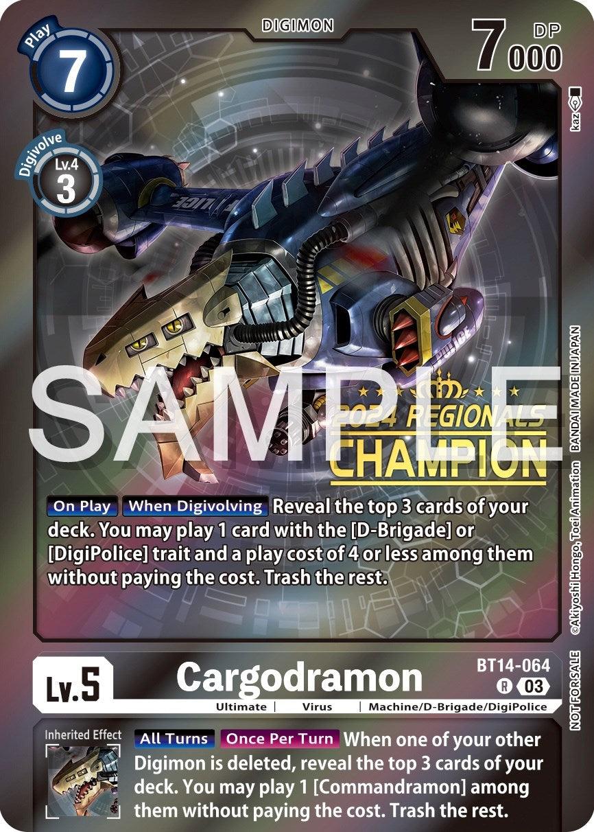 Black, Blast Ace Promos, BT14-064, Digimon, Machine/D-Brigade/DigiPolice, Promo, Ultimate, Virus Cargodramon [BT14-064] (2024 Regionals Champion) [Blast Ace Promos] - Trading Card World