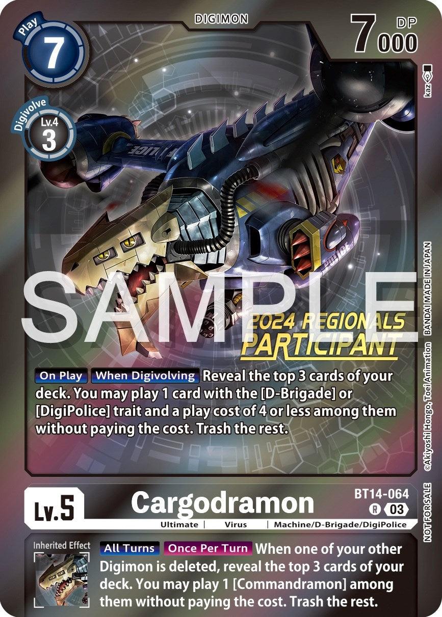 Black, Blast Ace Promos, BT14-064, Digimon, Machine/D-Brigade/DigiPolice, Promo, Ultimate, Virus Cargodramon [BT14-064] (2024 Regionals Participant) [Blast Ace Promos] - Trading Card World