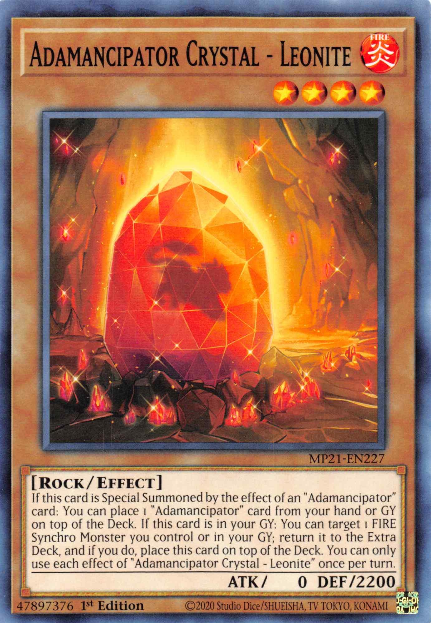 1st Edition, 2021 Tin of Ancient Battles, Common, Effect Monster, Fire, Rock Adamancipator Crystal - Leonite [MP21-EN227] Common - Trading Card World