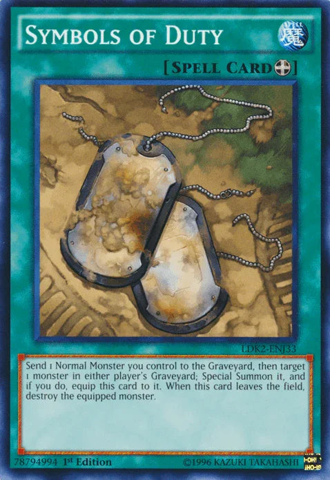 1st Edition, Common, Equip Spell, Legendary Decks II, Spell, Unlimited Symbols of Duty [LDK2-ENJ33] Common - Trading Card World