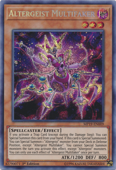 1st Edition, 2019 Gold Sarcophagus Tin Mega Pack, Dark, Effect Monster, Prismatic Secret Rare, Spellcaster, Unlimited Altergeist Multifaker [MP19-EN009] Prismatic Secret Rare - Trading Card World