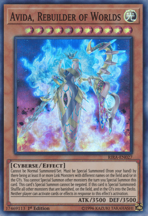 1st Edition, Cyberse, Effect Monster, Light, Rising Rampage, Super Rare, Unlimited Avida, Rebuilder of Worlds [RIRA-EN027] Super Rare - Trading Card World