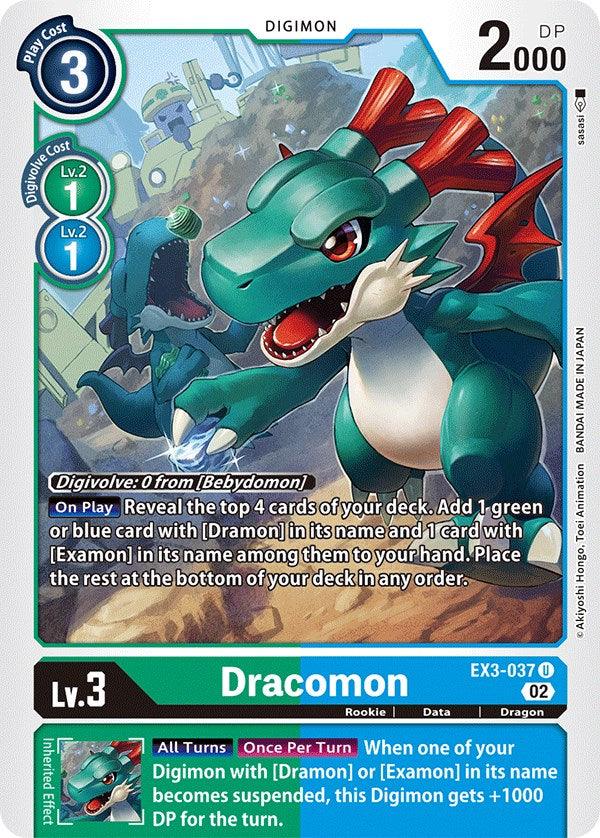Blue;Green, Data, Digimon, Draconic Roar, Dragon, EX3-037, Rookie, Uncommon Dracomon [EX3-037] [Draconic Roar] - Trading Card World