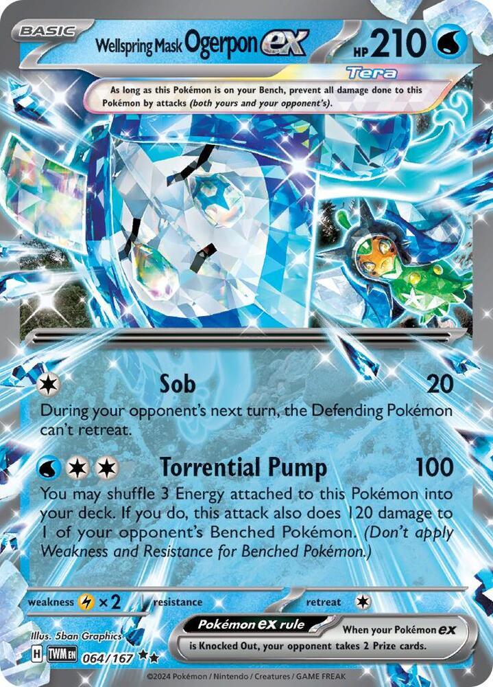 064, Double Rare, Holofoil, Lightning [x2], Scarlet & Violet: Twilight Masquerade, Water Wellspring Mask Ogerpon ex (064/167) [Scarlet & Violet: Twilight Masquerade] - Trading Card World