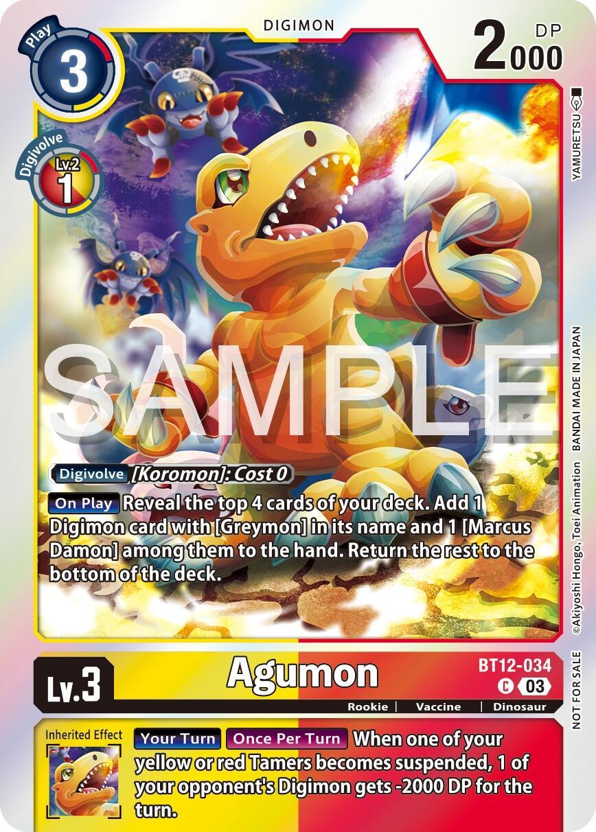 Across Time Promos, BT12-034, Digimon, Dinosaur, Promo, Red;Yellow, Rookie, Vaccine Agumon [BT12-034] (Official Tournament Vol.13 Winner Pack) [Across Time Promos] - Trading Card World