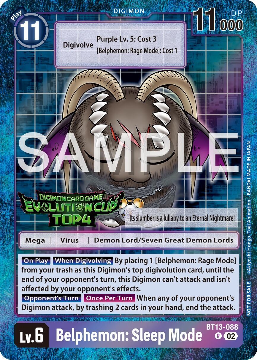 BT13-088, Demon Lord/Seven Great Demon Lords, Digimon, Mega, Promo, Purple, Versus Royal Knights Booster Promos, Virus Belphemon: Sleep Mode [BT13-088] (2024 Evolution Cup Top 4) [Versus Royal Knights Booster Promos] - Trading Card World