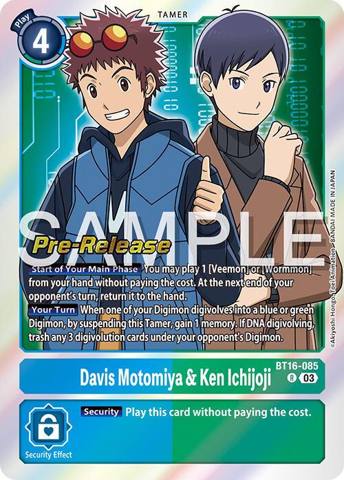 Beginning Observer Pre-Release Promos, Blue;Green, BT16-085, Rare, Tamer Davis Motomiya & Ken Ichijoji [BT16-085] [Beginning Observer Pre-Release Promos] - Trading Card World