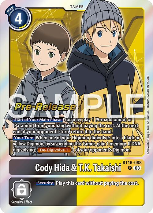 Beginning Observer Pre-Release Promos, BT16-088, Rare, Tamer, Yellow;Black Cody Hida & T.K. Takaishi [BT16-088] [Beginning Observer Pre-Release Promos] - Trading Card World