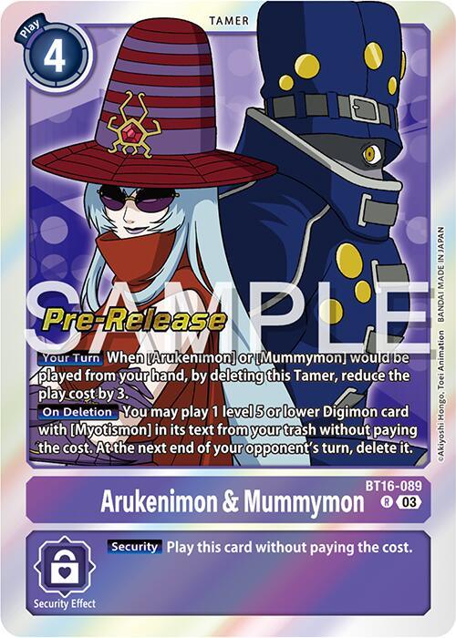 Beginning Observer Pre-Release Promos, BT16-089, Purple, Rare, Tamer Arukenimon & Mummymon [BT16-089] [Beginning Observer Pre-Release Promos] - Trading Card World