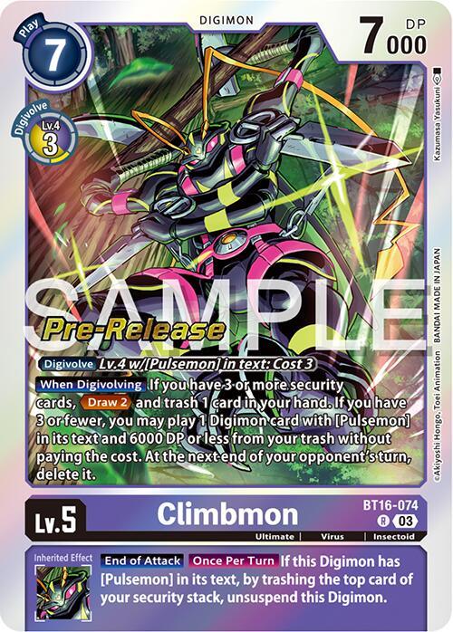 Beginning Observer Pre-Release Promos, BT16-074, Digimon, Insectoid, Purple, Rare, Ultimate, Virus Climbmon [BT16-074] [Beginning Observer Pre-Release Promos] - Trading Card World