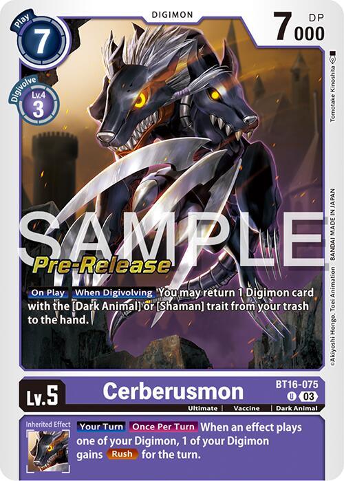 Beginning Observer Pre-Release Promos, BT16-075, Dark Animal, Digimon, Purple, Ultimate, Uncommon, Vaccine Cerberusmon [BT16-075] [Beginning Observer Pre-Release Promos] - Trading Card World