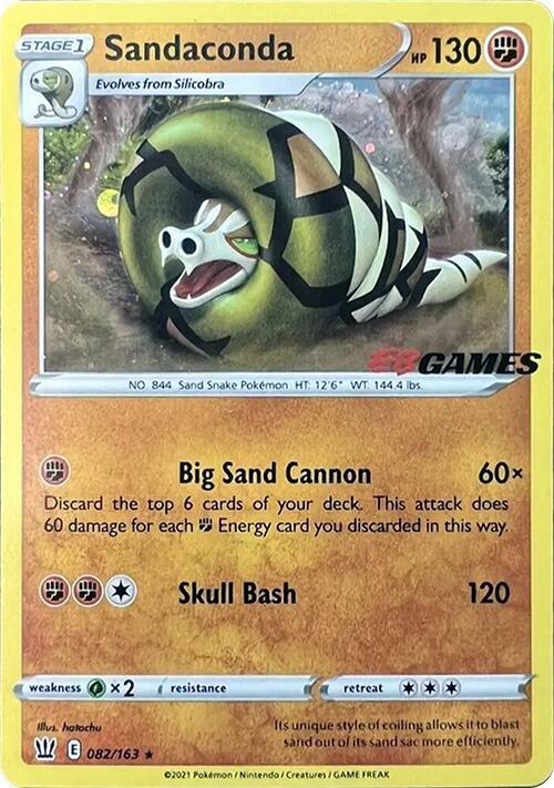 082, Fighting, Grass[x2], Holofoil, Promo, Sword & Shield: Battle Styles Sandaconda (082/163) (EB Games Exclusive) [Sword & Shield: Battle Styles] - Trading Card World