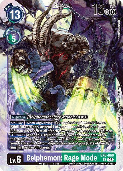 Demon Lord/Seven Great Demon Lords, Digimon, EX6-060, Green;Purple, Infernal Ascension, Mega, Rare, Virus Belphemon: Rage Mode [EX6-060] [Infernal Ascension] - Trading Card World