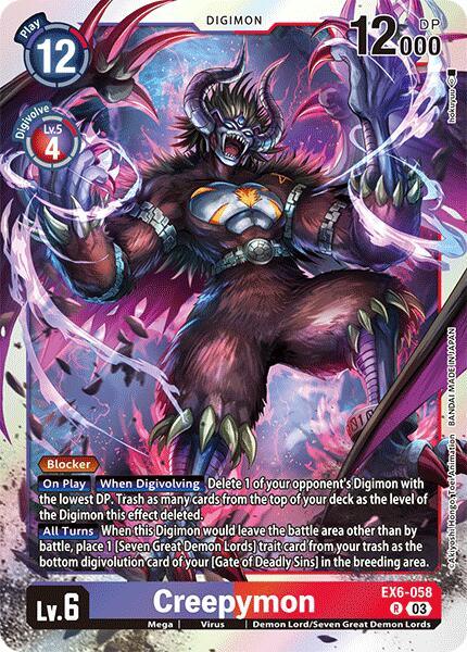 Demon Lord/Seven Great Demon Lords, Digimon, EX6-058, Infernal Ascension, Mega, Rare, Red;Purple, Virus Creepymon [EX6-058] [Infernal Ascension] - Trading Card World