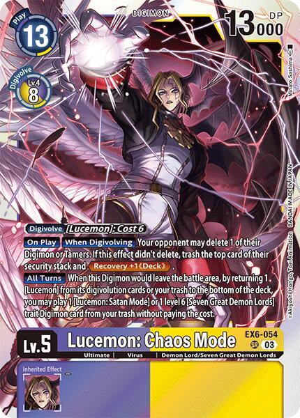 Demon Lord/Seven Great Demon Lords, Digimon, EX6-054, Infernal Ascension, Super Rare, Ultimate, Virus, Yellow;Purple Lucemon: Chaos Mode [EX6-054] [Infernal Ascension] - Trading Card World