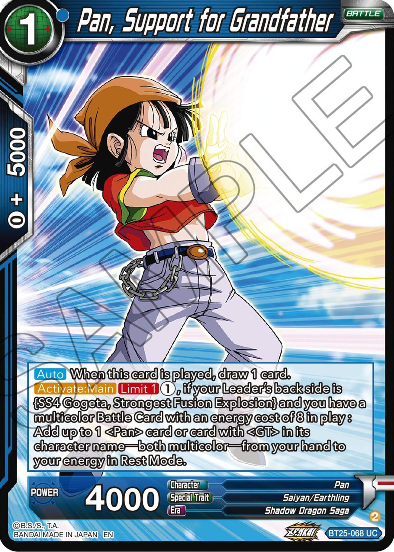 Battle, Blue, BT25-068 UC, Legend of the Dragon Balls, Normal, Pan, Parallel Foil, Saiyan/Earthling, Shadow Dragon Saga, Uncommon Pan, Support for Grandfather (BT25-068 UC) [Legend of the Dragon Balls] - Trading Card World