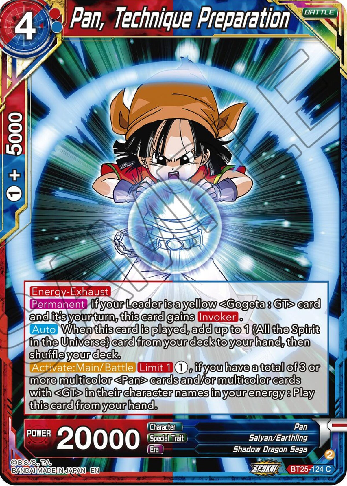 Battle, Blue;Red, BT25-124, Common, Legend of the Dragon Balls, Normal, Pan, Parallel Foil, Saiyan/Earthling, Shadow Dragon Saga Pan, Technique Preparation (BT25-124) [Legend of the Dragon Balls] - Trading Card World