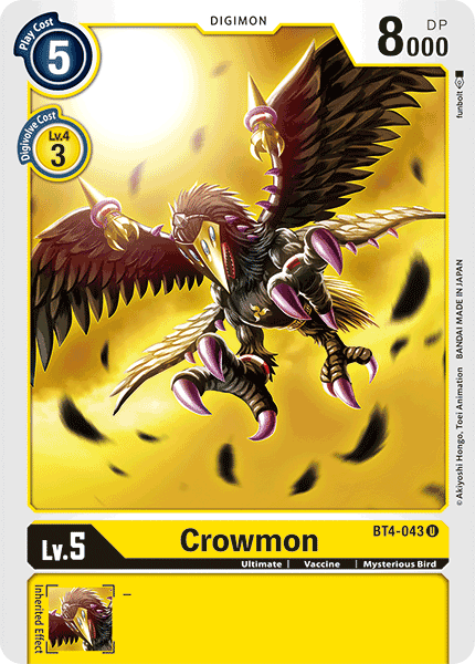 BT4-043, Digimon, Great Legend, Mysterious Bird, Ultimate, Uncommon, Vaccine, Yellow Crowmon [BT4-043] [Great Legend] - Trading Card World