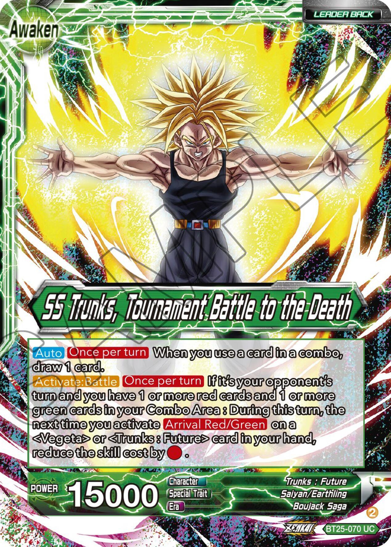 Boujack Saga, BT25-070, Green, Leader, Legend of the Dragon Balls, Normal, Parallel Foil, Saiyan/Earthling, Trunks : Future, Uncommon Trunks // SS Trunks, Tournament Battle to the Death (BT25-070) [Legend of the Dragon Balls] - Trading Card World