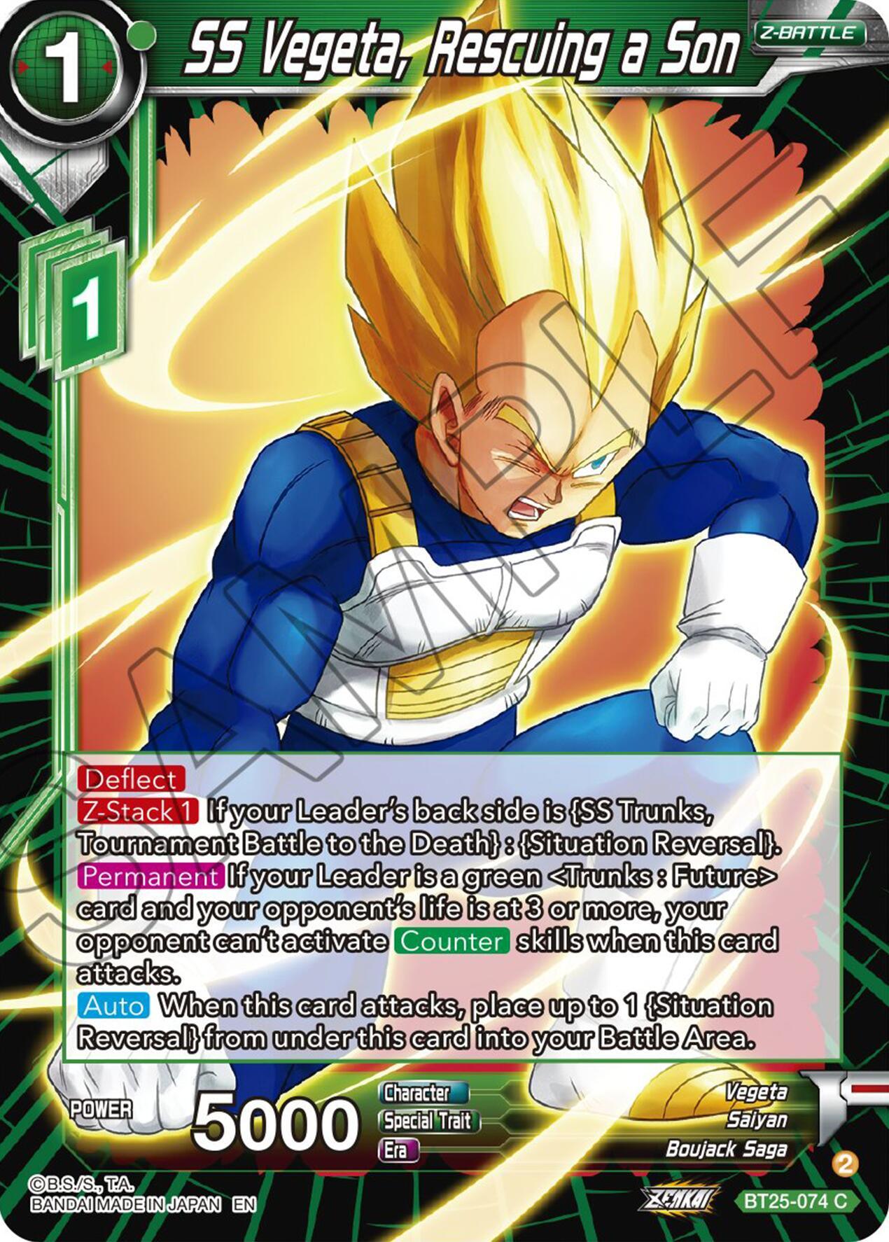 Boujack Saga, BT25-074, Common, Green, Legend of the Dragon Balls, Normal, Parallel Foil, Saiyan, Vegeta, Z-Battle SS Vegeta, Rescuing a Son (BT25-074) [Legend of the Dragon Balls] - Trading Card World