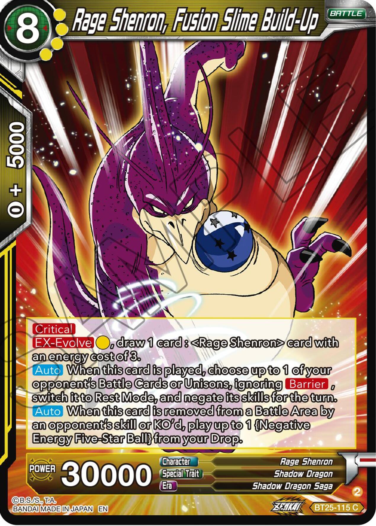 Battle, BT25-115, Common, Legend of the Dragon Balls, Normal, Parallel Foil, Rage Shenron, Shadow Dragon, Shadow Dragon Saga, Yellow Rage Shenron, Fusion Slime Build-Up (BT25-115) [Legend of the Dragon Balls] - Trading Card World