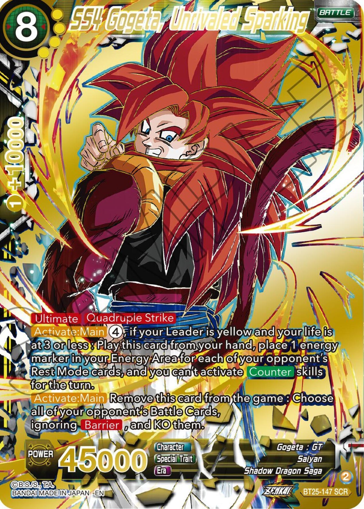 Battle, BT25-147, Gogeta : GT, Legend of the Dragon Balls, Parallel Foil, Saiyan, Shadow Dragon Saga, Special Rare, Yellow SS4 Gogeta, Unrivaled Sparking (BT25-147) [Legend of the Dragon Balls] - Trading Card World