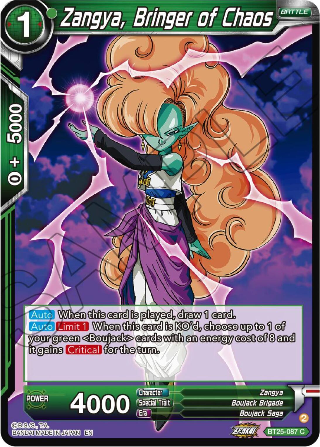 Battle, Boujack Brigade, Boujack Saga, BT25-087, Common, Green, Legend of the Dragon Balls, Normal, Parallel Foil, Zangya Zangya, Bringer of Chaos (BT25-087) [Legend of the Dragon Balls] - Trading Card World