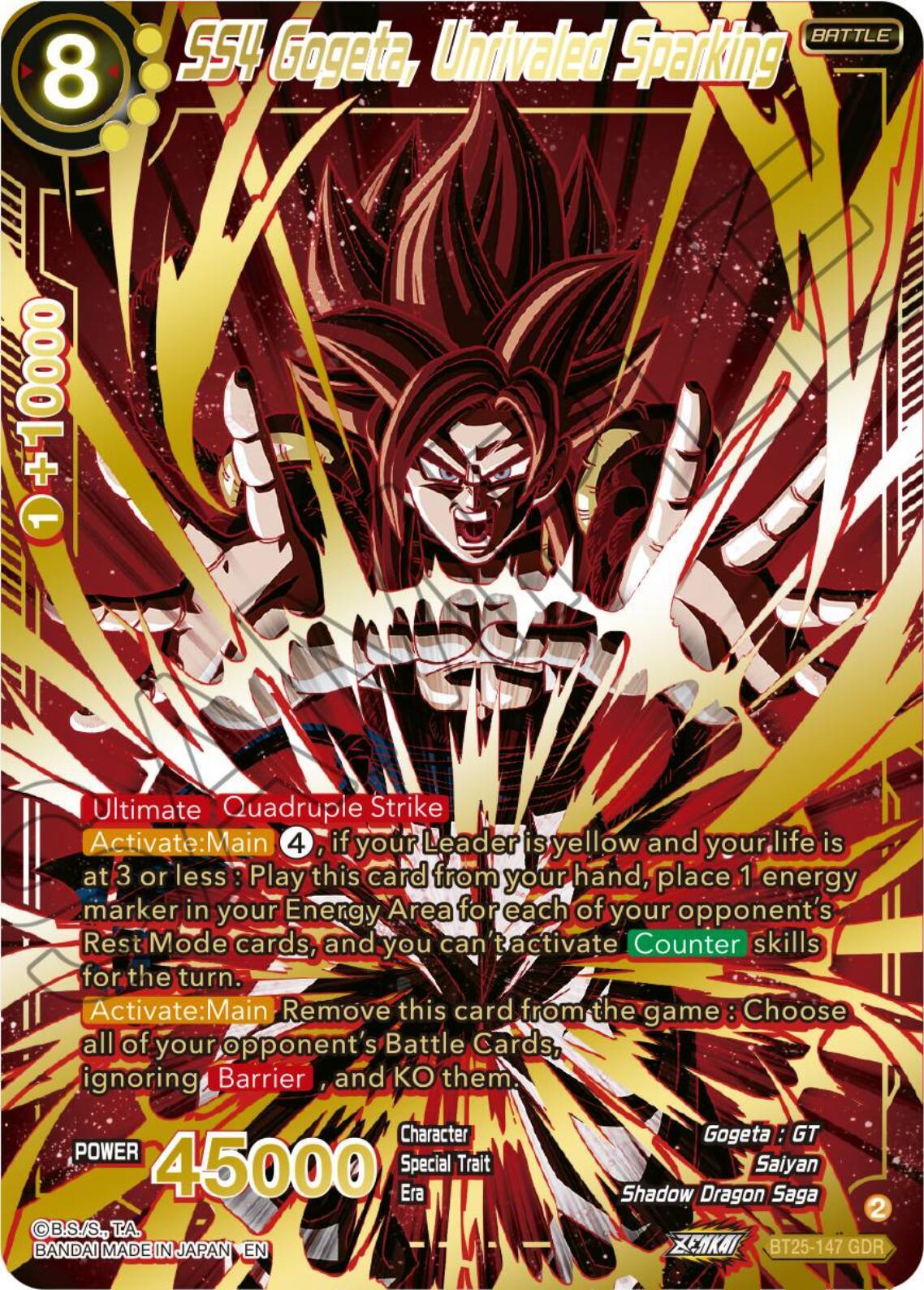 Battle, BT25-147, God Rare, Gogeta : GT, Legend of the Dragon Balls, Parallel Foil, Saiyan, Shadow Dragon Saga, Yellow SS4 Gogeta, Unrivaled Sparking (GDR) (BT25-147) [Legend of the Dragon Balls] - Trading Card World