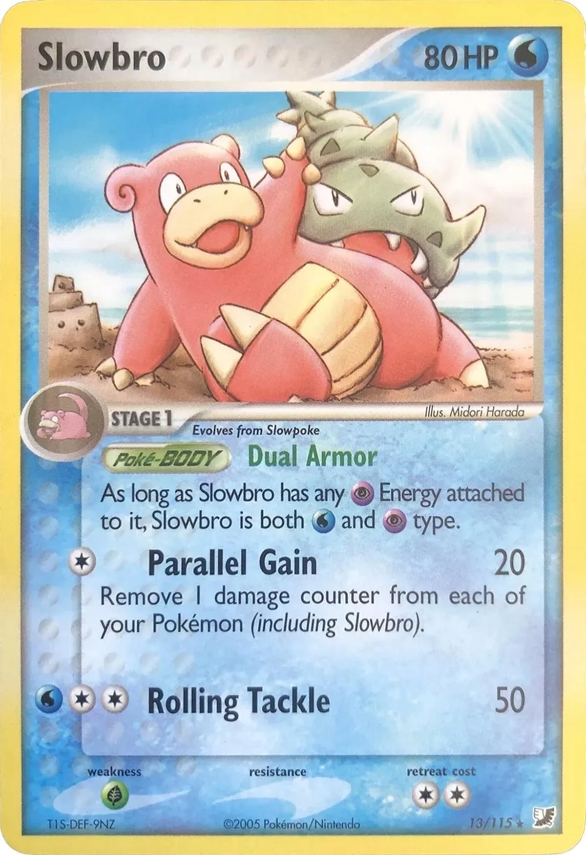 13, EX: Unseen Forces, Grass[×2], Normal, Rare, Water Slowbro (13/115) (Theme Deck Exclusives) [EX: Unseen Forces] - Trading Card World