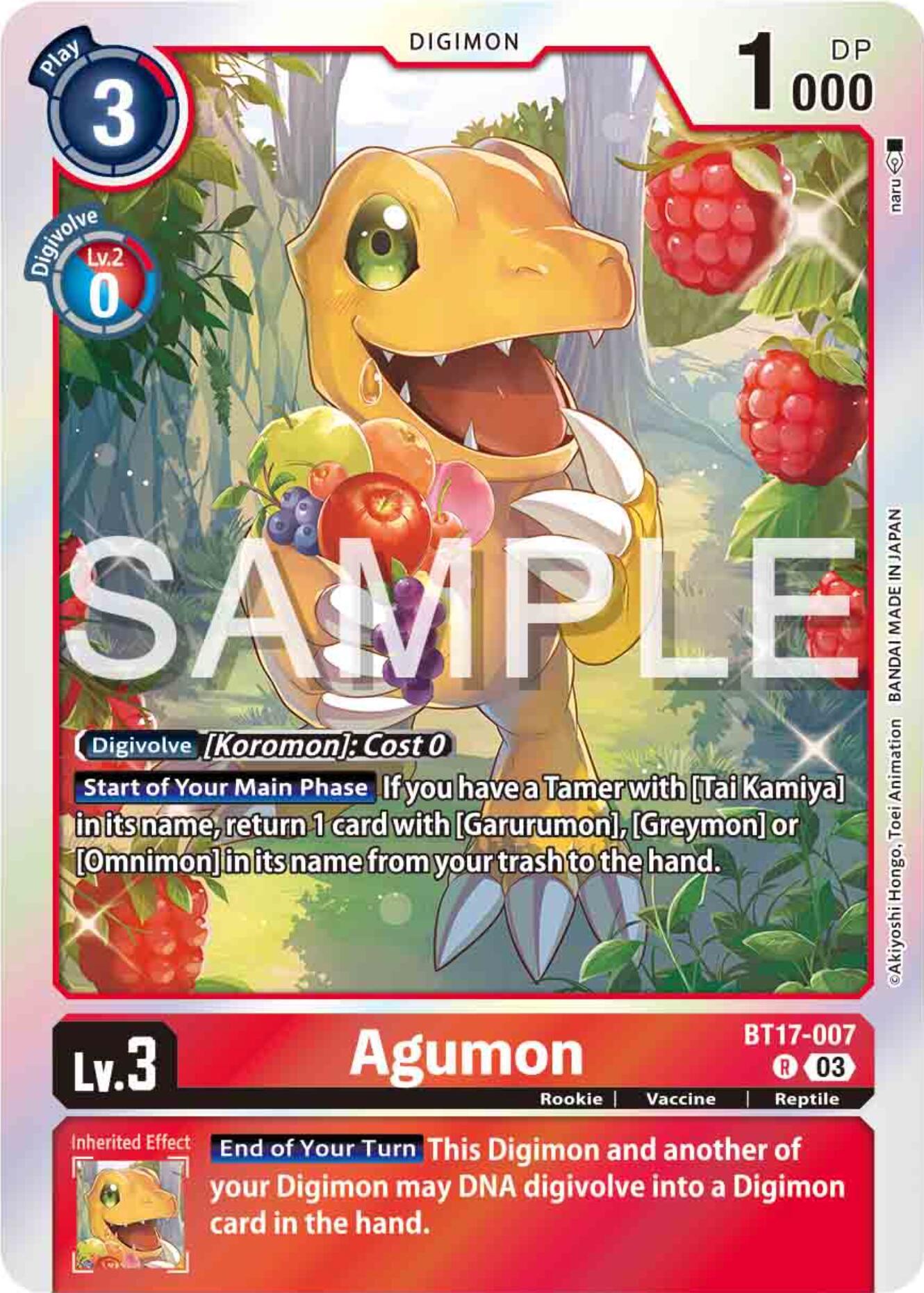 BT17-007, Digimon, Rare, Red, Reptile, Rookie, Secret Crisis, Vaccine Agumon [BT17-007] [Secret Crisis] - Trading Card World
