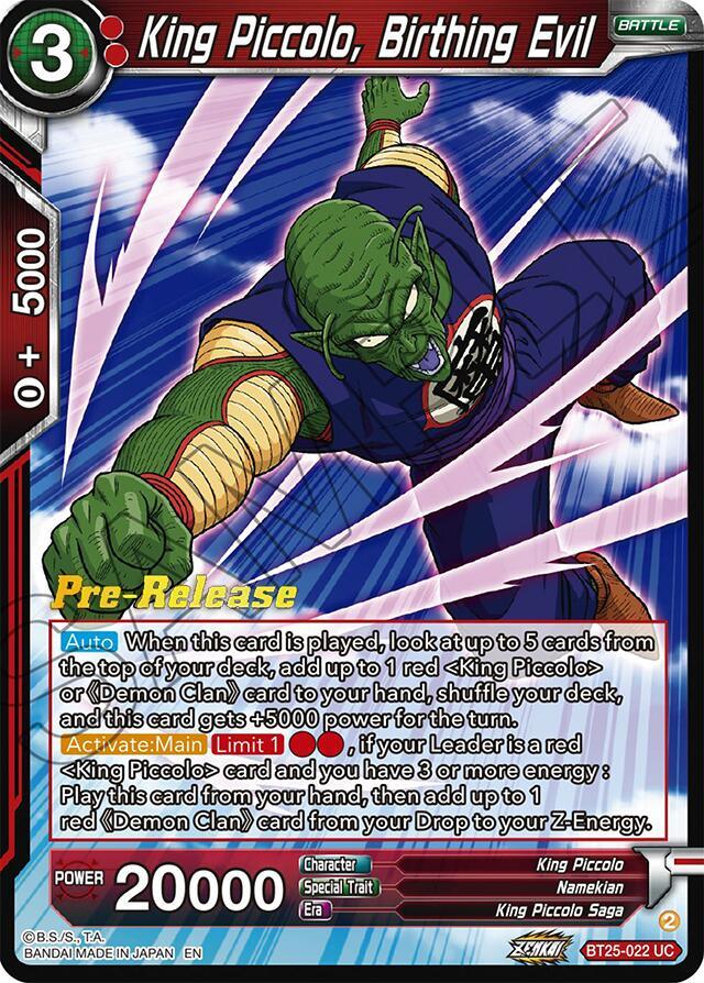 Battle, BT25-022, King Piccolo, King Piccolo Saga, Legend of the Dragon Balls Prerelease Promos, Namekian, Parallel Foil, Red, Uncommon King Piccolo, Birthing Evil (BT25-022) [Legend of the Dragon Balls Prerelease Promos] - Trading Card World