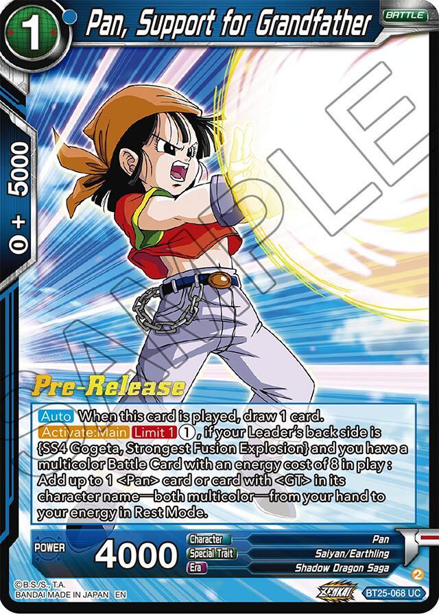 Battle, Blue, BT25-068, Legend of the Dragon Balls Prerelease Promos, Pan, Parallel Foil, Saiyan/Earthling, Shadow Dragon Saga, Uncommon Pan, Support for Grandfather (BT25-068) [Legend of the Dragon Balls Prerelease Promos] - Trading Card World