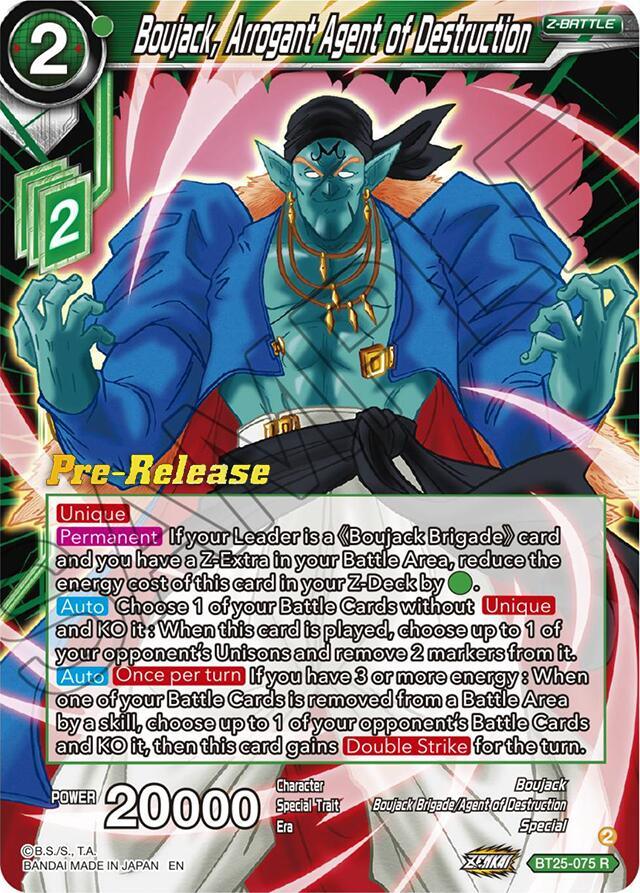 Boujack, Boujack Brigade/Agent of Destruction, BT25-075, Green, Legend of the Dragon Balls Prerelease Promos, Parallel Foil, Rare, Special, Z-Battle Boujack, Arrogant Agent of Destruction (BT25-075) [Legend of the Dragon Balls Prerelease Promos] - Trading Card World