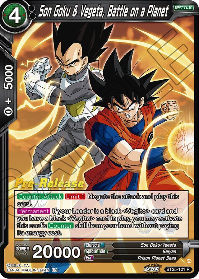 Battle, Black, BT25-121, Legend of the Dragon Balls Prerelease Promos, Parallel Foil, Prison Planet Saga, Rare, Saiyan, Son Goku/Vegeta Son Goku & Vegeta, Battle on a Planet (BT25-121) [Legend of the Dragon Balls Prerelease Promos] - Trading Card World