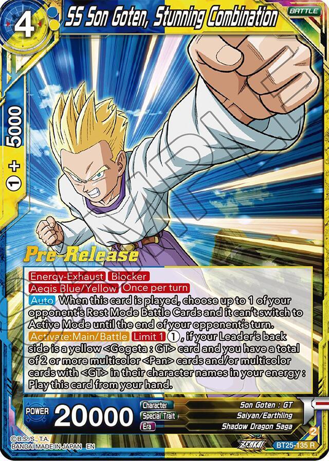 Battle, Blue;Yellow, BT25-135, Legend of the Dragon Balls Prerelease Promos, Parallel Foil, Rare, Saiyan/Earthling, Shadow Dragon Saga, Son Goten : GT SS Son Goten, Stunning Combination (BT25-135) [Legend of the Dragon Balls Prerelease Promos] - Trading Card World