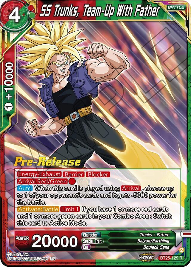 Battle, Boujack Saga, BT25-129, Green;Red, Legend of the Dragon Balls Prerelease Promos, Parallel Foil, Rare, Saiyan/Earthling, Trunks : Future SS Trunks, Team-Up With Father (BT25-129) [Legend of the Dragon Balls Prerelease Promos] - Trading Card World