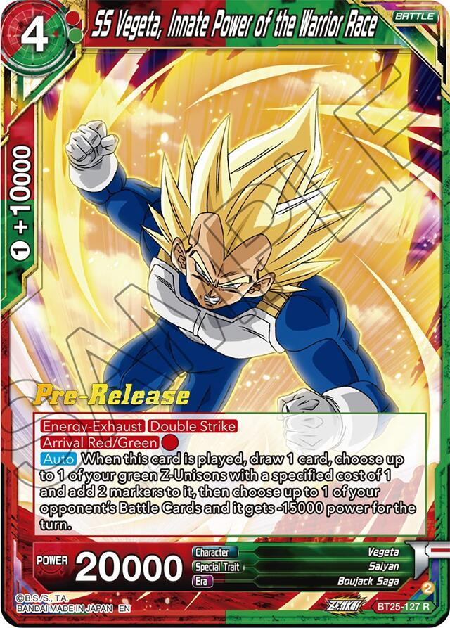 Battle, Boujack Saga, BT25-127, Green;Red, Legend of the Dragon Balls Prerelease Promos, Parallel Foil, Rare, Saiyan, Vegeta SS Vegeta, Innate Power of the Warrior Race (BT25-127) [Legend of the Dragon Balls Prerelease Promos] - Trading Card World