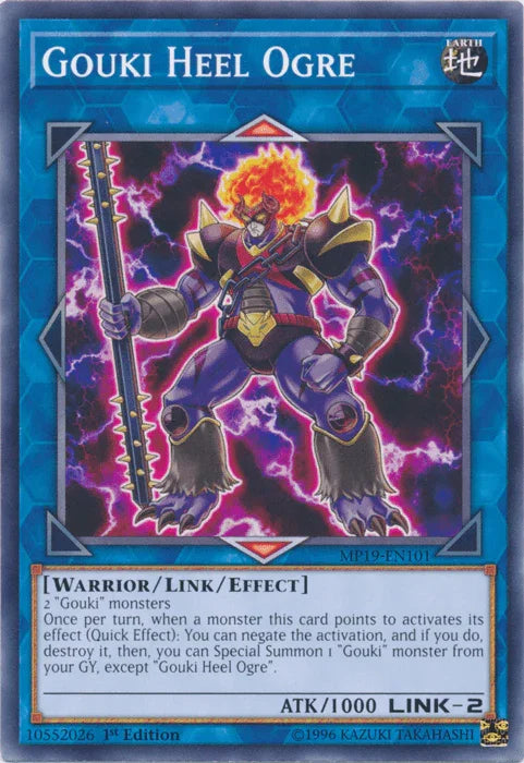 1st Edition, 2019 Gold Sarcophagus Tin Mega Pack, Common, Earth, Link/Effect Monster, Unlimited, Warrior Gouki Heel Ogre [MP19-EN101] Common - Trading Card World