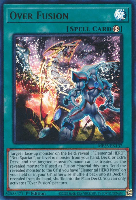1st Edition, Dueling Heroes Collectors Tin - Mega Pack (25th Anniversary Edition), Quick-Play Spell, Spell, Ultra Rare Over Fusion [MP23-EN137] Ultra Rare - Trading Card World