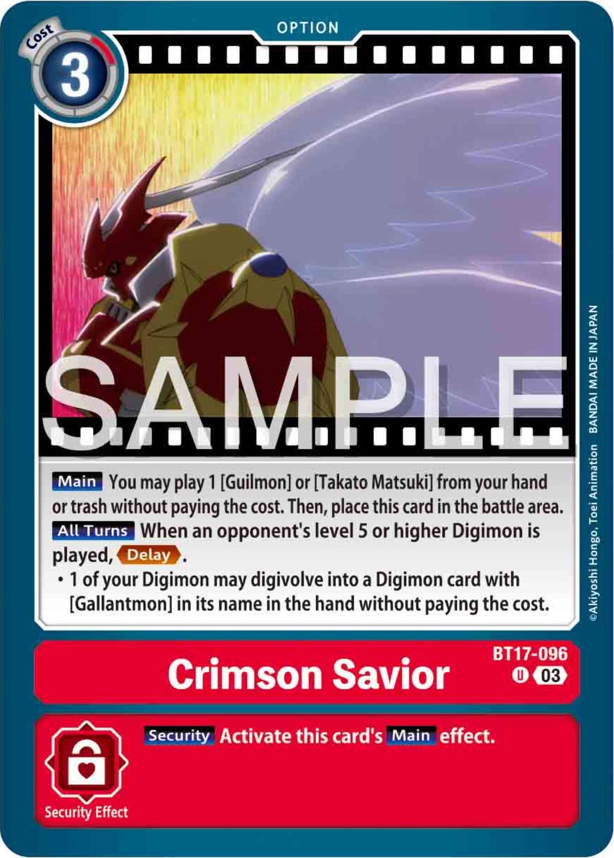 BT17-096, Option, Red, Secret Crisis, Uncommon Crimson Savior [BT17-096] [Secret Crisis] - Trading Card World