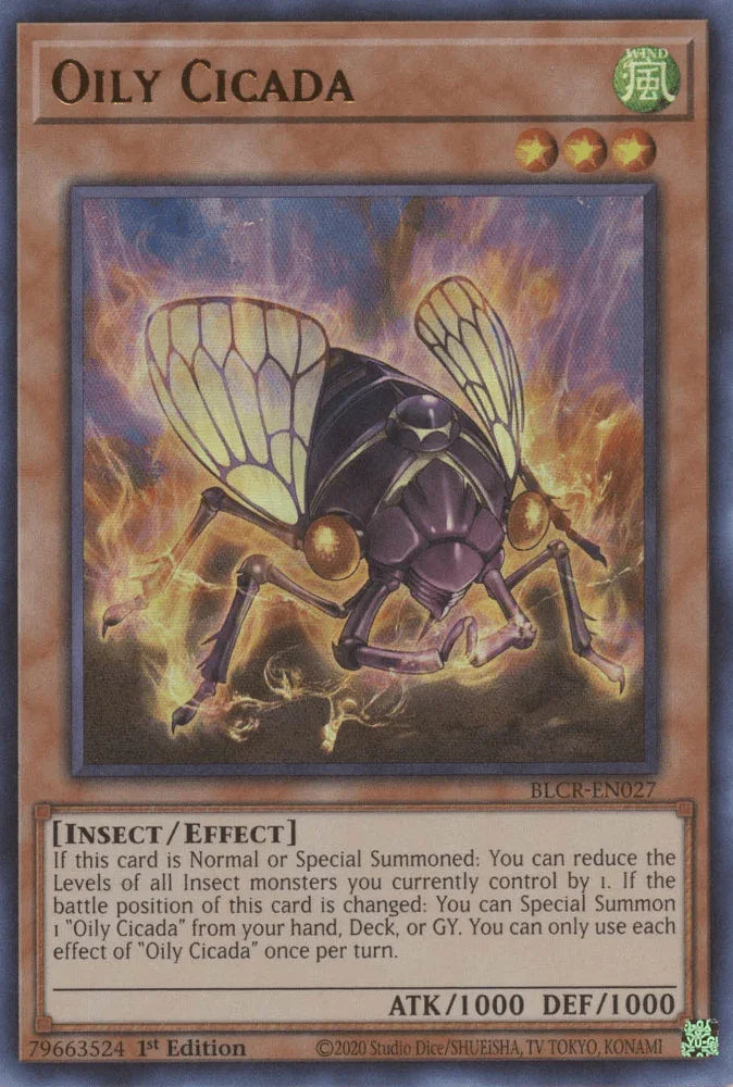1st Edition, Battles of Legend: Crystal Revenge, Effect Monster, Insect, Ultra Rare, Wind Oily Cicada [BLCR-EN027] Ultra Rare - Trading Card World