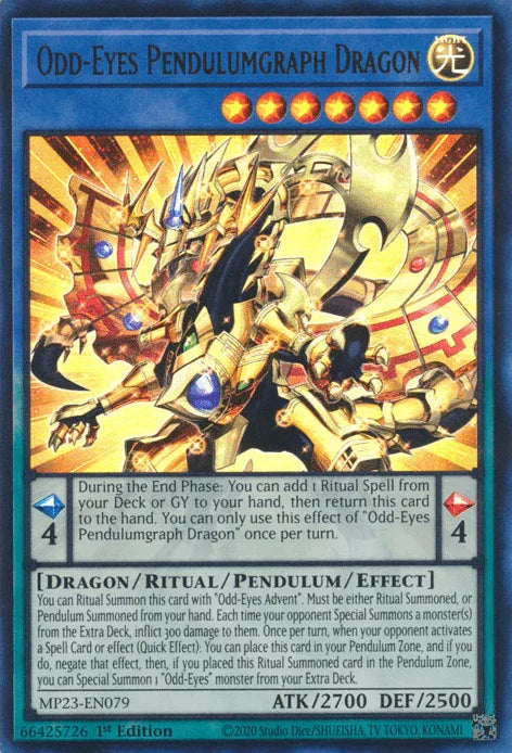 1st Edition, Dark, Dragon, Dueling Heroes Collectors Tin - Mega Pack (25th Anniversary Edition), Pendulum/Effect Monster, Ultra Rare Odd-Eyes Pendulumgraph Dragon [MP23-EN079] Ultra Rare - Trading Card World