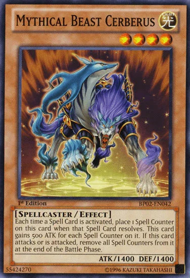 1st Edition, Battle Pack 2: War of the Giants, Effect Monster, Light, Mosaic Rare, Spellcaster, Unlimited Mythical Beast Cerberus [BP02-EN042] Mosaic Rare - Trading Card World
