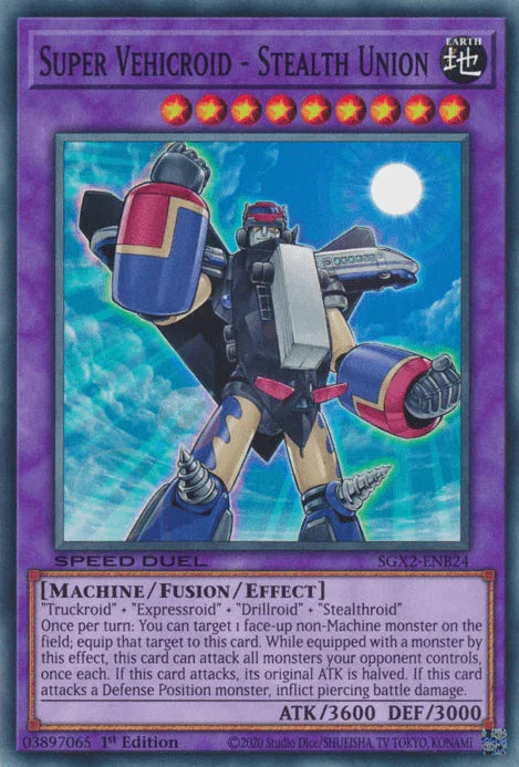 1st Edition, Common, Earth, Fusion/Effect Monster, Machine, Speed Duel GX: Midterm Paradox Super Vehicroid - Stealth Union [SGX2-ENB24] Common - Trading Card World