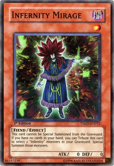 1st Edition, Dark, Effect Monster, Fiend, Super Rare, The Shining Darkness, Unlimited Infernity Mirage [TSHD-EN012] Super Rare - Trading Card World