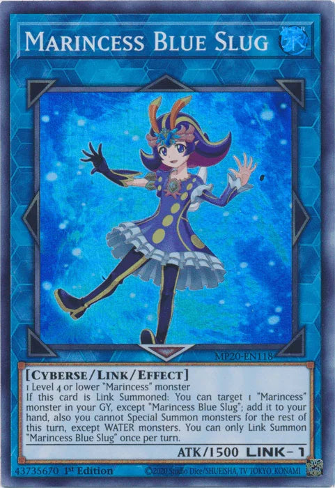 1st Edition, 2020 Tin of Lost Memories, Cyberse, Link/Effect Monster, Super Rare, Water Marincess Blue Slug [MP20-EN118] Super Rare - Trading Card World